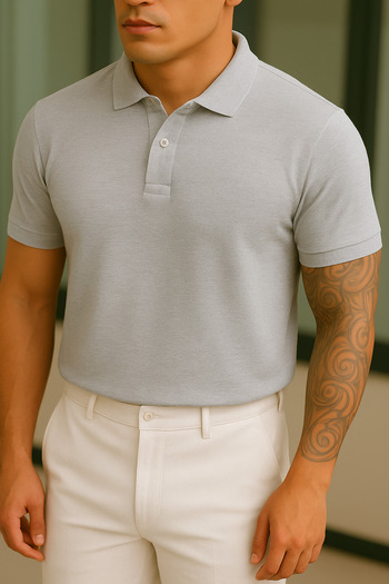 Buteks Unisex Gray Sports Button Cotton Casual Short Sleeve Regular Fit Polo T-Shirt
