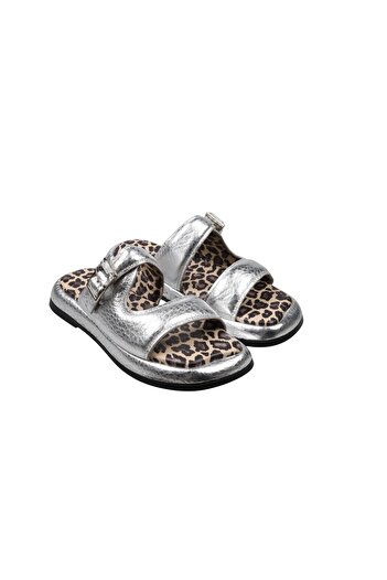 Lady Mia Noya Genuine Leather Buckle Stone Detailed Women's Slippers