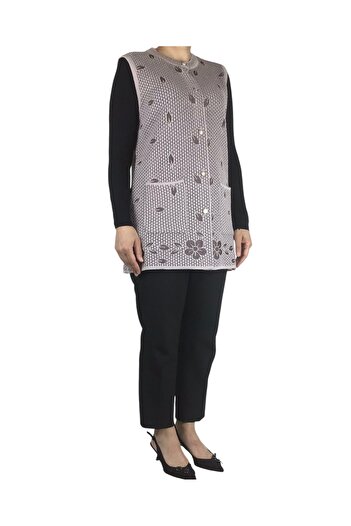 ECE GİYİM Women's Thick Front Button Pocket Thin Hole Vest