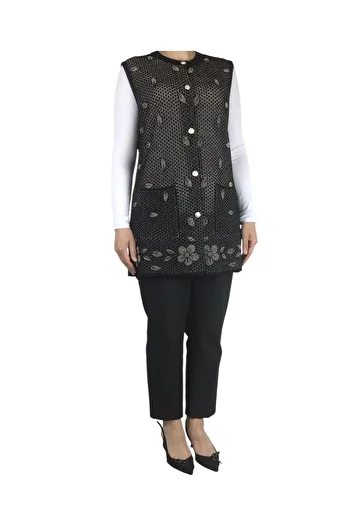 ECE GİYİM Women's Thick Front Button Pocket Thin Hole Vest