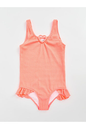LC Waikiki Lcw Kids Orange Stretch Fabric Ruffle Girl's Swimsuit