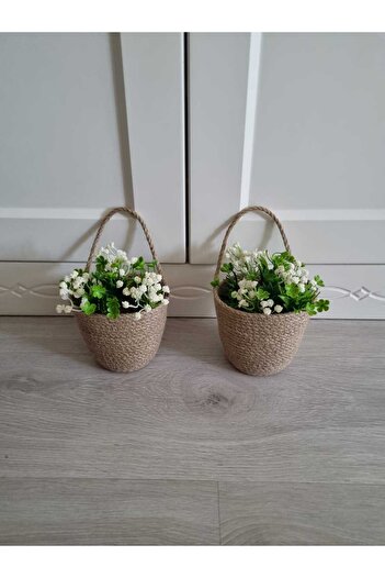 ÖRGÜM Wicker Basket Mini 2 Pieces Artificial Flower Basket 12X10 cm