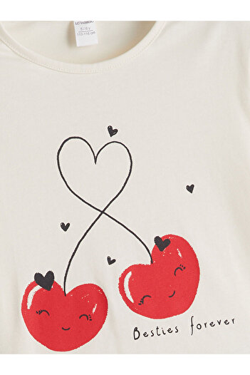 LC Waikiki New Season Crew Neck Cherry Printed Girls' T-Shirt - S5L692Z1