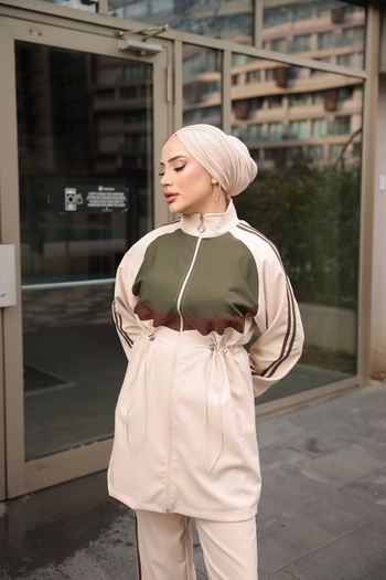 Ryzi Moda Σετ Φούτερ Hijab με φερμουάρ - Σετ των δύο