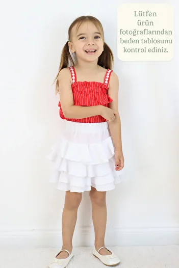 FESSHERA KİDS 💜   Girl's Layered Ruffled White Skirt – Stylish and Comfortable Summer Model 💜