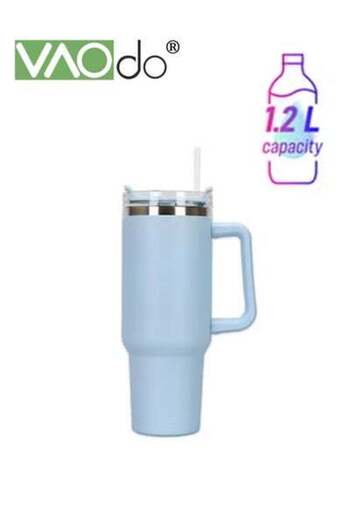 VAODO Stainless Steel Double Layer Vacuum Hot Water Cup With Handle Lid And Straw