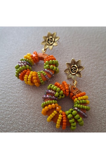 azra takı tasarım Handmade ,Authentic Ethnic Bohemian Wood with Bead Wrapping Short Women's Earrings
