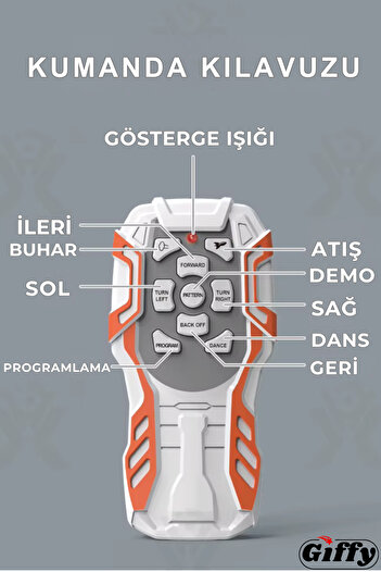 giffy Oyuncak Buhar Atan Uzaktan Kumandalı Savaşçı Robot Sesli Işıklı Müzikli Dans Eden Mermi Atan