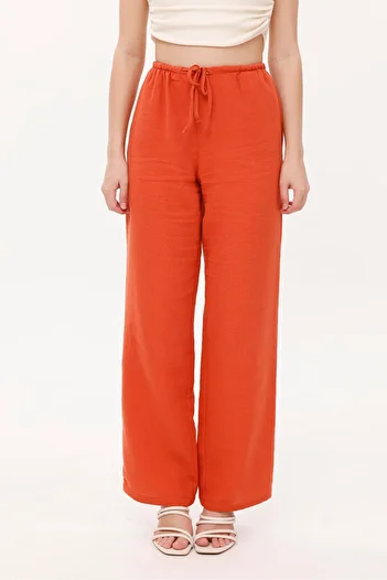LA PANTE Muslin Orange Trousers with Elastic Waist and Laces