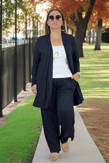 yagmurberen Ful Flexible Cut Cotton Summer Fabric Shawl Collar Coat Waist Elastic Trousers Large Size Double Set