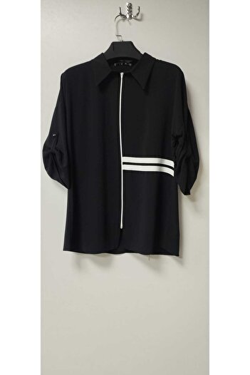 EVRA Striped Sleeve Foldable Zippered Tunic