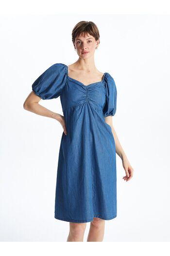 LC Waikiki Γυναικείο τζιν φόρεμα Lcw Eco Plain Gathered