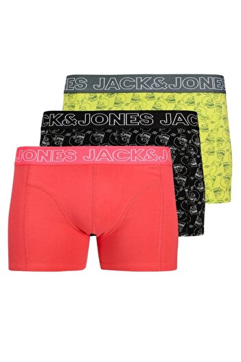 Jack & Jones J&J Jaccapri Skull Men's Pack of 3 Colorful Logo Coral Yellow Black Boxers
