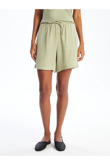 LC Waikiki Green Textured Women's Shorts with Elastic Waist