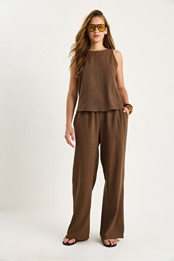 Bianco Lucci Women's Linen Blouse Trousers Set 3392 60283483