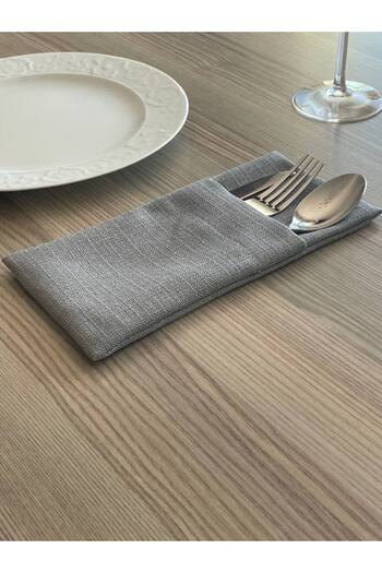 Pyramid Home 6-Piece Linen Spoon Holder Serving - Linen Fabric Spoon Holder Serving Fork Spoon Knife Holder Kitchen Serving Presentation
