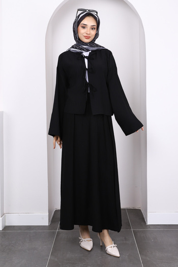 İmajButik Black Tie Front Kimono Skirt Suit