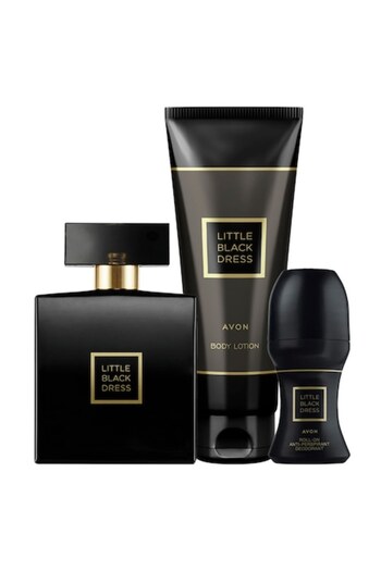 AVON SET LITTLE BLACK DRESS, PARFUM 50 ML, ROLL-ON 50 ML SI LOTIUNE DE CORP 125 ML , AVON