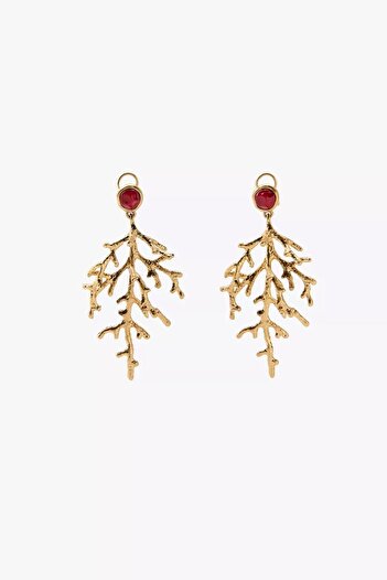 My Joyas Design Zr Model Red Stone Detailed Gold Pendant Earrings