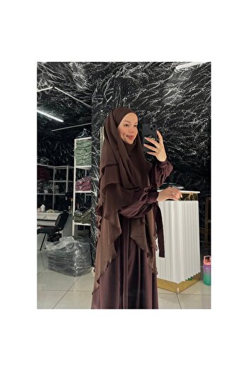 Fashion journey Sleeved Set Set Morn Abaya Balon Kolekstra Shalş Chifon Suffle Shal Ready Veil Hac