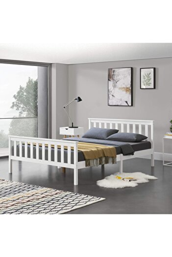 Generic Classic wooden bed with an elegant frame in white practical and durable design 190X135cm