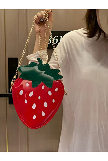 ÇANTA Mini Cute Compact Version Fruit Strawberry Bag Fashion Shoulder Bag Dopamine Red Festive Design