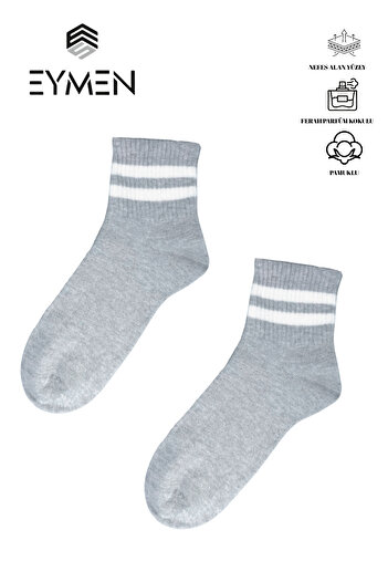 Eymen Socks 6'lı Ekonomik Kısa Rahat Fitilli Kolej Çemberli Tenis Çorabı Gri - Erkek Kadın Için Uygun