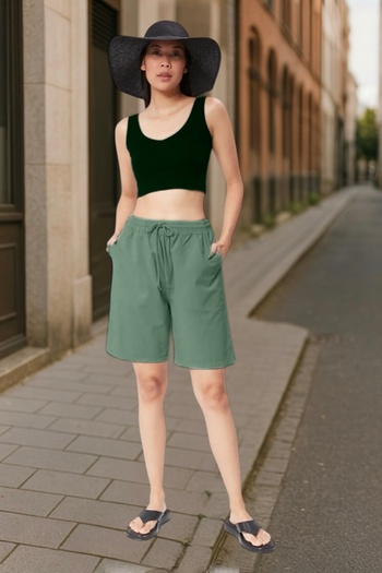Malerind Women's Shorts Comfortable Fit Linen Look Raw Cloth Plus Size Elastic Waist Bottom