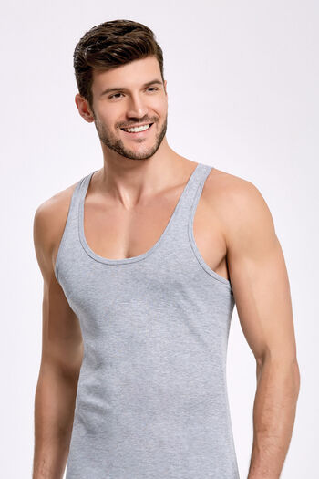 İlke 6 Pieces, 100% Cotton, Men's Rib, Rambo & Sportsman Undershirt, Absorbs Sweat, Gray