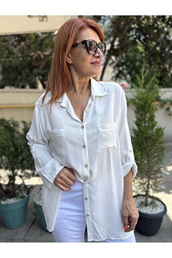 DenizEge Viscose Draped Shirt White