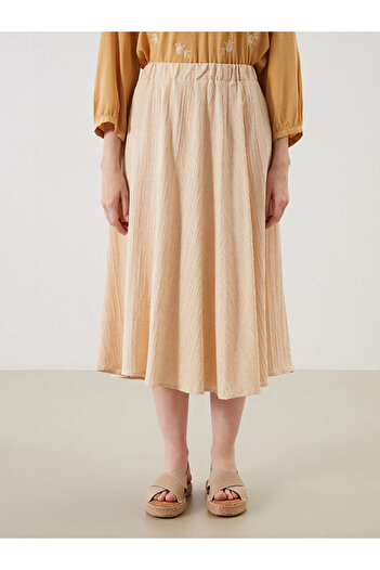 LC Waikiki Lcw Grace Beige Textured A-Line Skirt with Elastic Waist