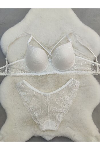 Love Angels Lace Detailed Unpadded Cross Drawstring Underwire Bra Panty Set - Underwear Set