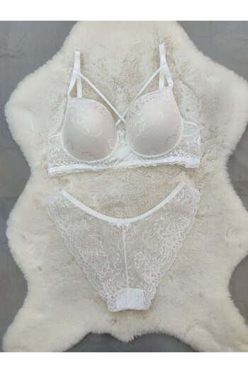 Love Angels Lace Detailed Unpadded Cross Drawstring Underwire Bra Panty Set - Underwear Set