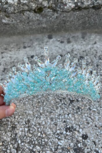 Hobigram Daisy Stone Bridal Tiara – Water Green Henna Wedding Crown Model, Shiny Hair Accessory
