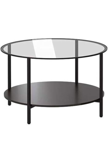 AGD Coffee Table Modern 2-Tier Side Table Round Glass Top Table for Living Room, Office, Hotel and Hall