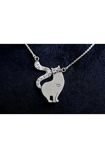 Silvermage Gümüş925 Kolye Kedi Motifli Elişi Minimalist Tasarım Özel Tasarım