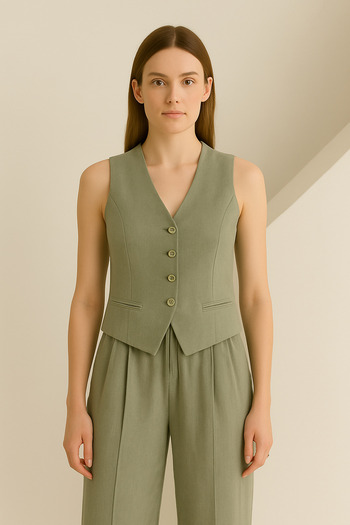 My Blog Çağla Lavin 100% Cotton Linen Vest-Pants Set - 8347