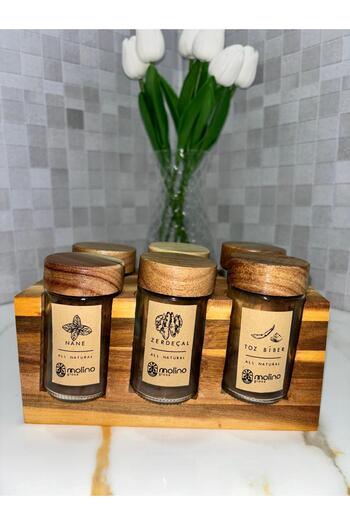 SOFRA STİL 6-Piece Acacia 7-Piece Spice Set / Spice Rack