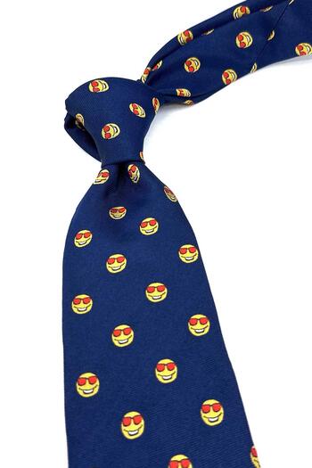 Kravatkolik Navy Blue Smiley Emoji Italian Silk Tie Ik1931