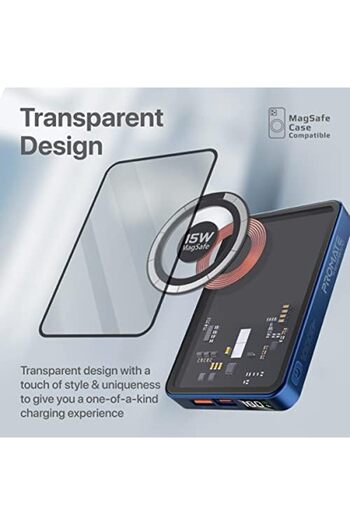 Promate Magnetic Wireless Power Bank, 10000mAh 15W Mag-Safe Transparent Battery Pack