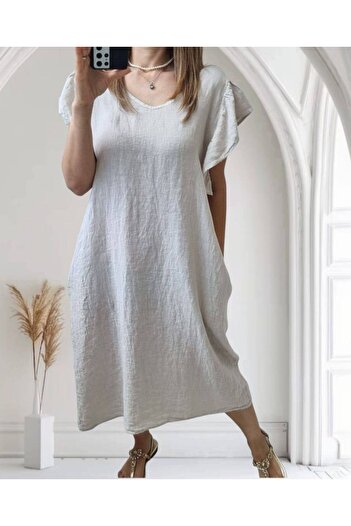 GLAMSI Women's 100% Linen Dress – Light and Natural