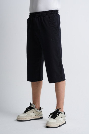 Shooter Sportswear Чоловічі літні капрі Elite темно-сині з вишивкою, зручний крій, регульована талія на резинці, довгі шорти