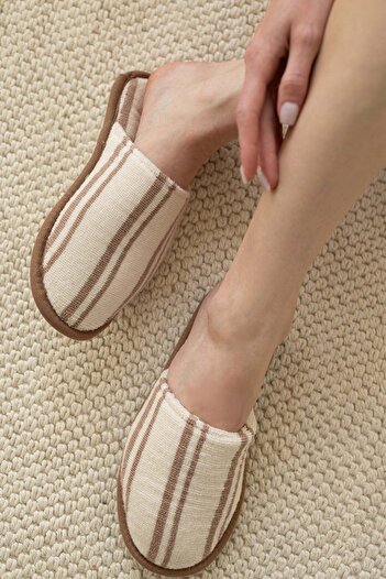 İrya In Lines Παντόφλες Unisex Βαμμένες με νήματα Μόκα