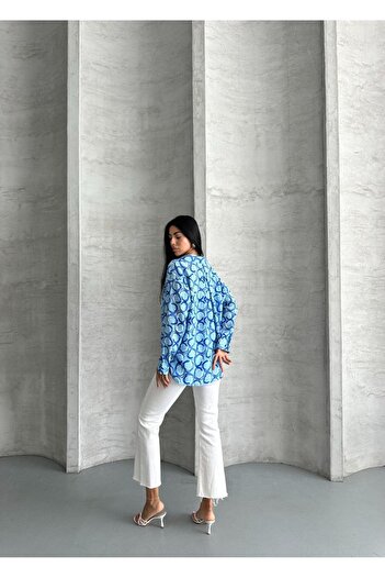 İLKCET MODA Άνετο γυναικείο πουκάμισο με σατέν σχέδιο oversize