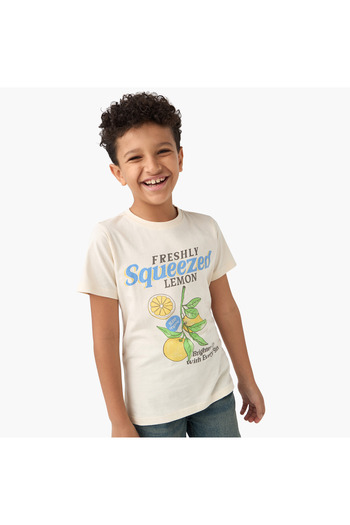 Juniors Graphic Print Crew Neck T-shirt with Short Sleeves