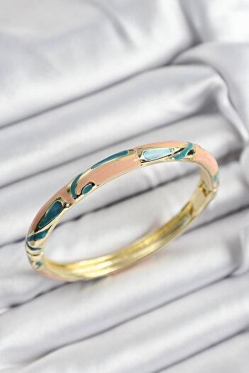 MAU CAT Gold Color Women's Handcuffs with Mineli Brass Cream and Green Marble Motif
