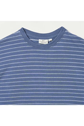 Juniors Stripes Crew Neck T-shirt with Short Sleeves