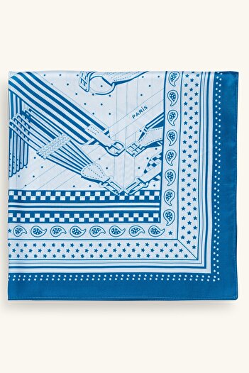 Marie Claire Geometric Patterned Blue Scarf
