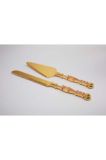 Dania Cake cutting set consisting of two forks and a scoop made of stainless steel gold