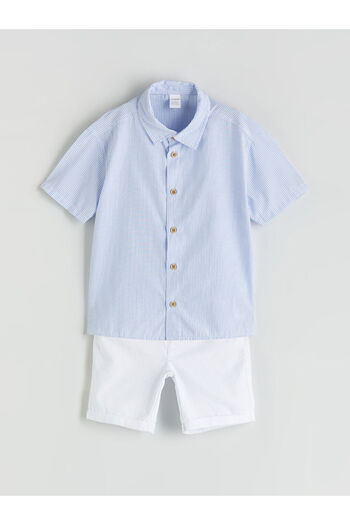 LC Waikiki Blue Striped Boys' Shirt and Shorts 2-Piece